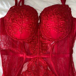 Ann Summers red sequin basque with garter and stockings